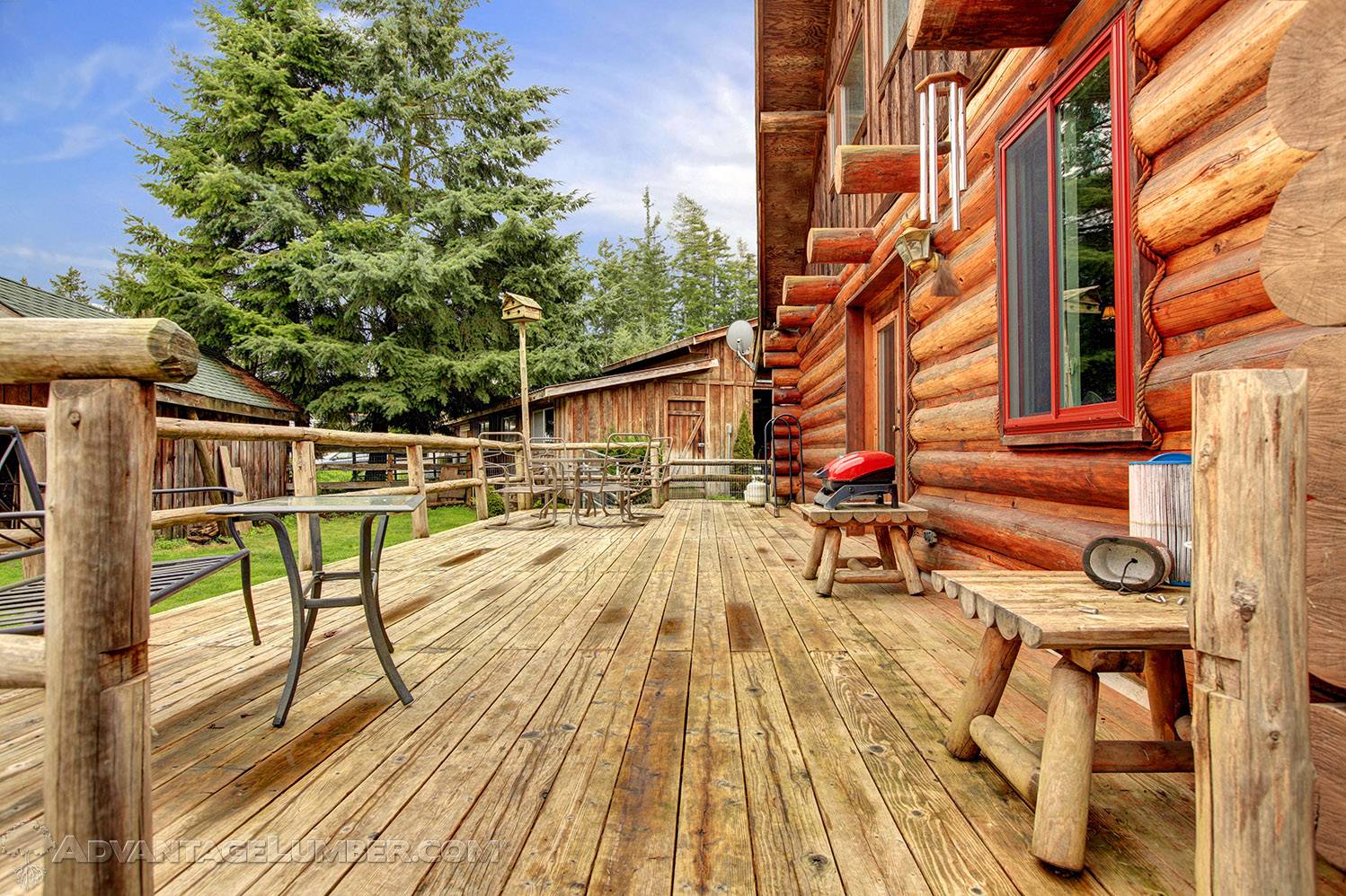 pressure treated deck log cabin