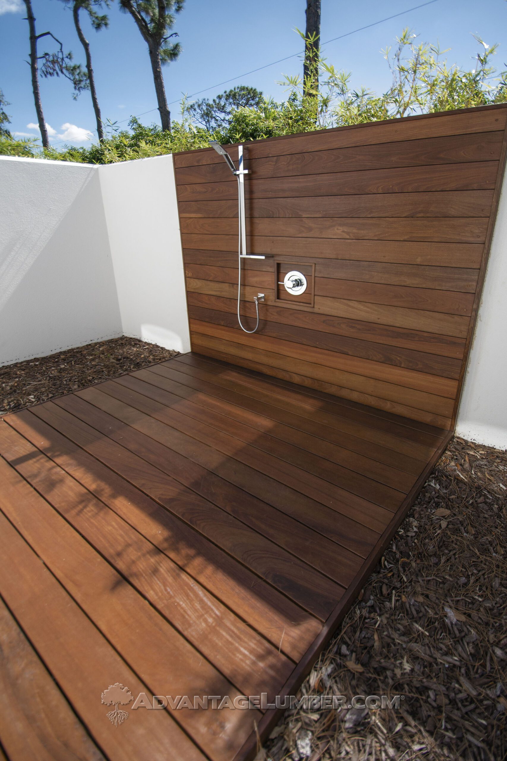 Ipe wood outdoor shower
