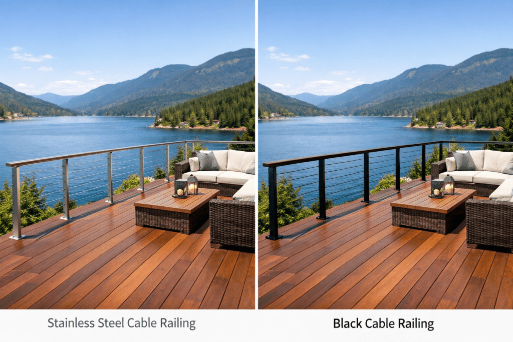 black cable railing vs. stainless steel
