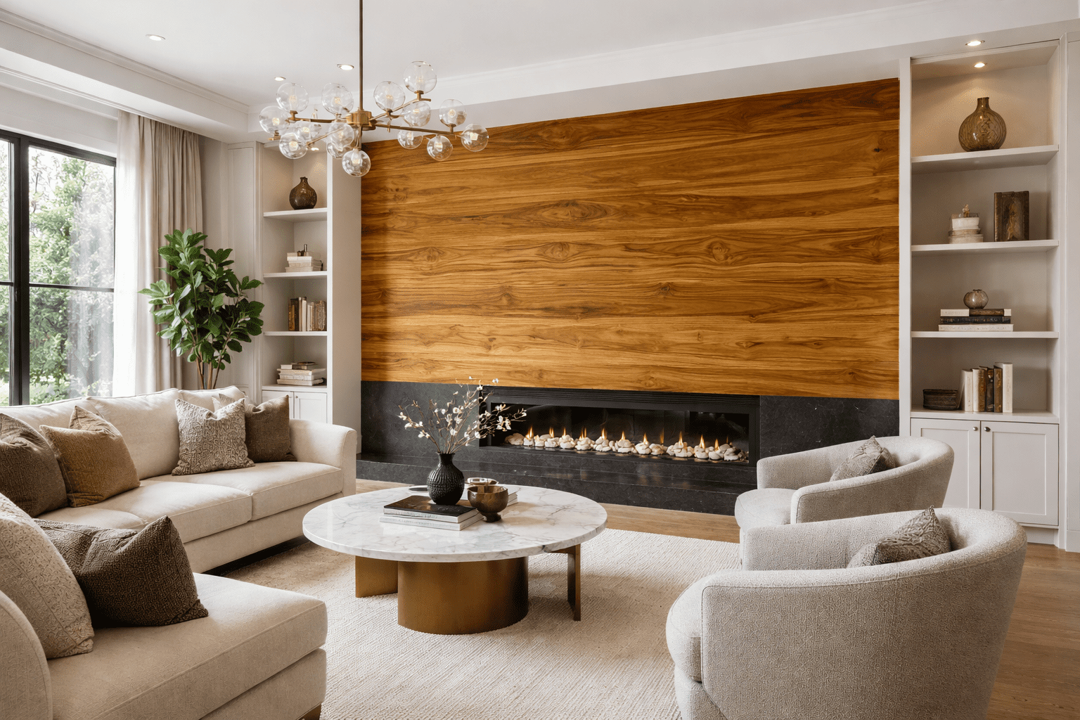 teak wood accent wall