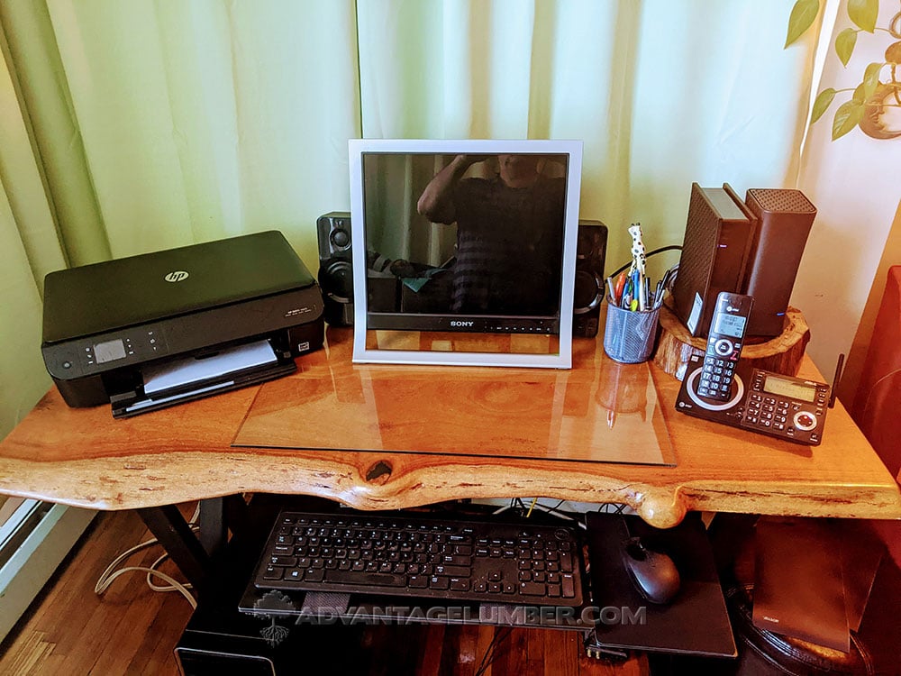 wood slab used a decorative desk top
